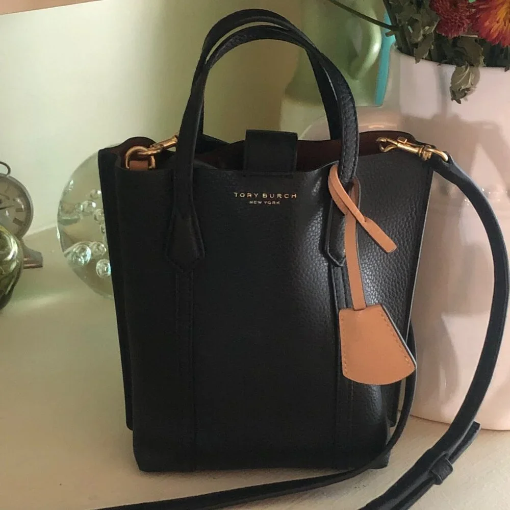 SOLD***TORY BURCH Mini Perry Tote Crossbody Bag Black - Picture 2 of 14